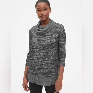 Gap Long Softspun Cowlneck Relaxed Gray Black Long Sleeve Tunic Sweater. Small.